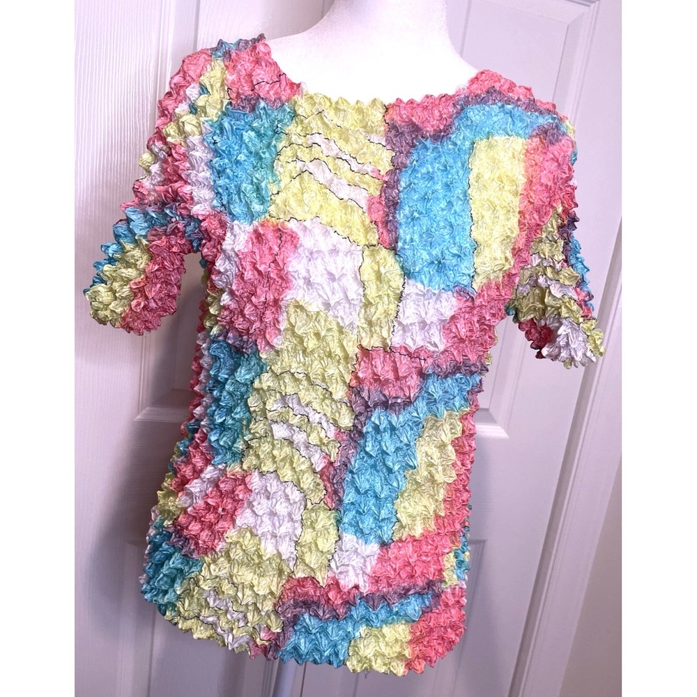 Unbranded Womens Abstract Popcorn Crinkle Top OS Y2K Stretch 3D‎ 90s Fairy Twee